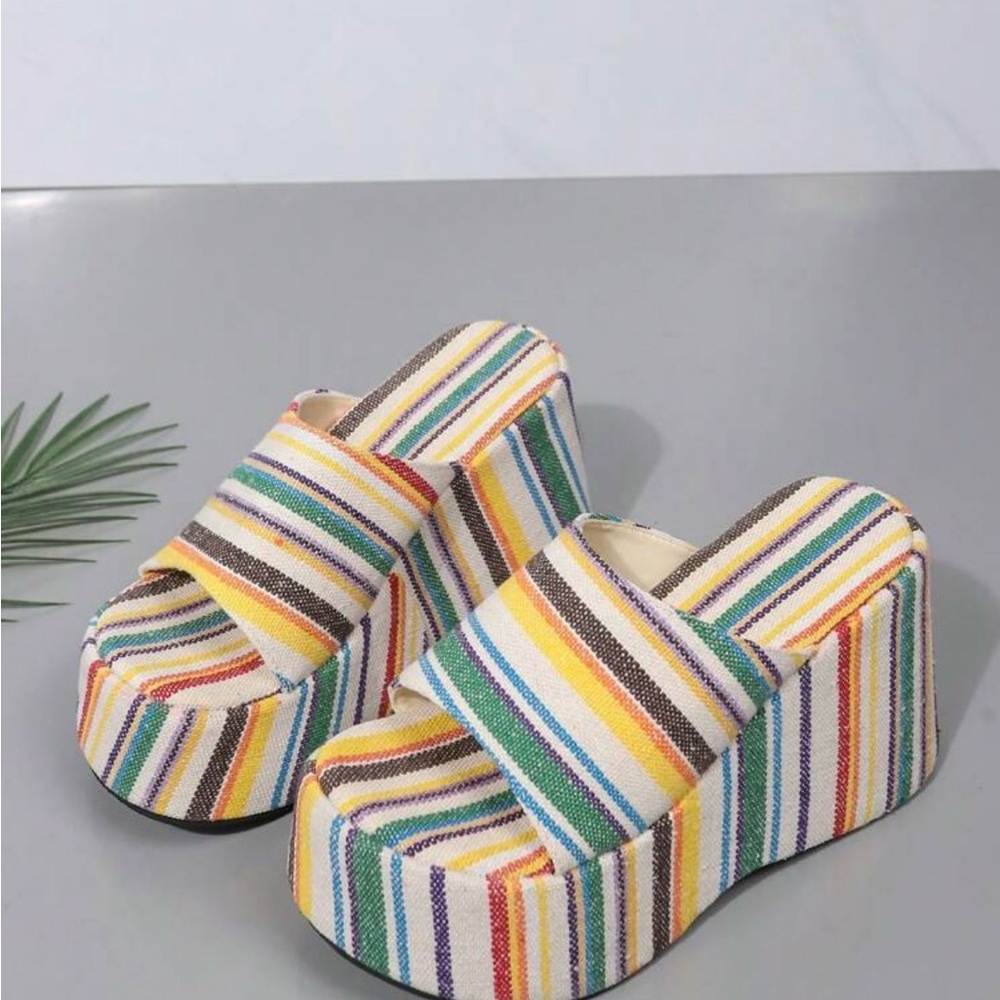 Colorful Striped Platform Wedge Sandals